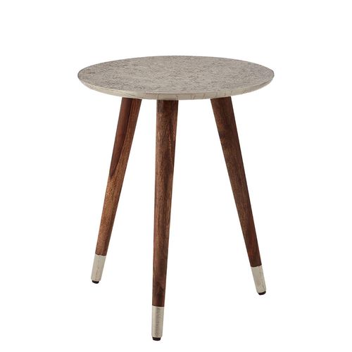 Boho White Carved Round Side Table