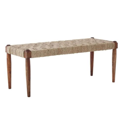 Boho Woven Jute and Sheesham Wood Bench