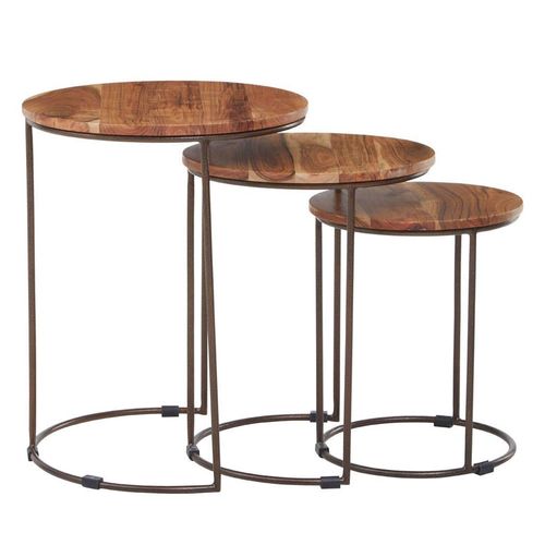 Boho Acacia Wood Round Nest of 3 Tables
