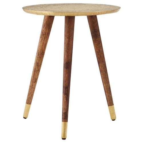 Boho Carved Gold Round Side Table