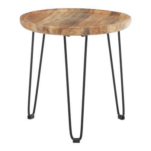 Boho Mango Wood Small Round Side Table with Hairpin Legs