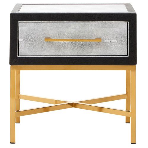 Cadio Grey Faux Shagreen 1 Drawer Bedside Table with Gold Legs