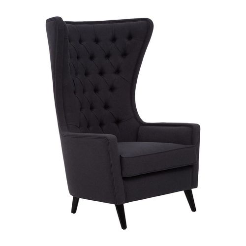 Cala Black Fabric Armchair with Tufted Highback