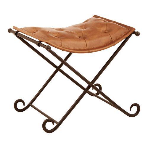 Buffalo Brown Leather and Iron Folding Stool