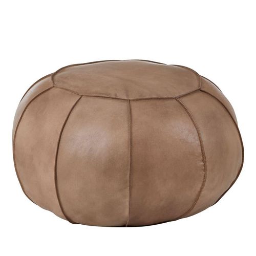 Buffalo Grey Leather Round Pouffe