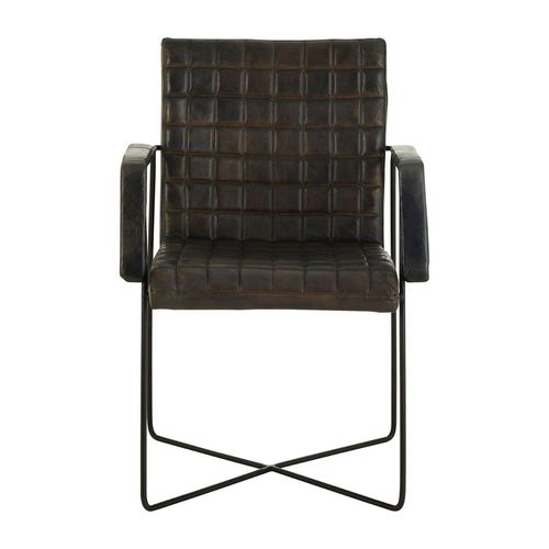 Buffalo Grey Leather and Metal Weave Chair