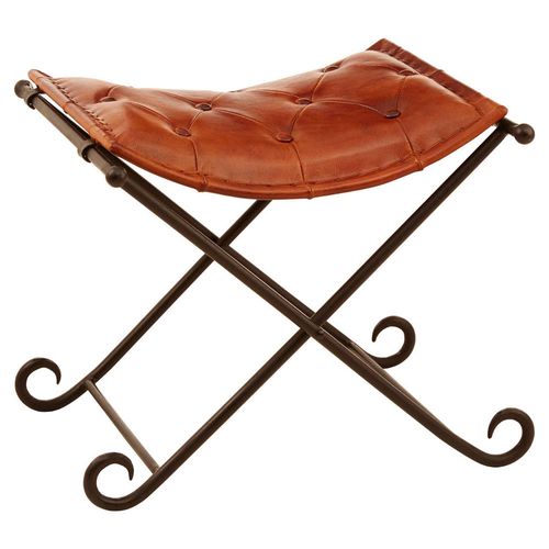 Buffalo Tan Leather and Metal Folding Stool