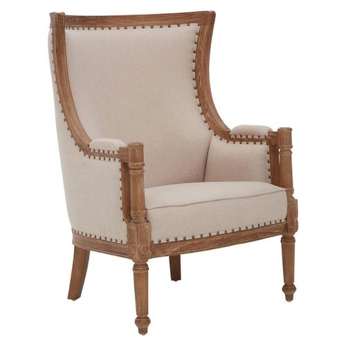Cabra Cream Fabric and Mahogany Wood Armchair