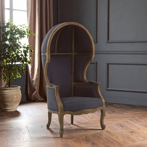 Cabra Graphite Grey Fabric and Wood Frame Dome Armchair