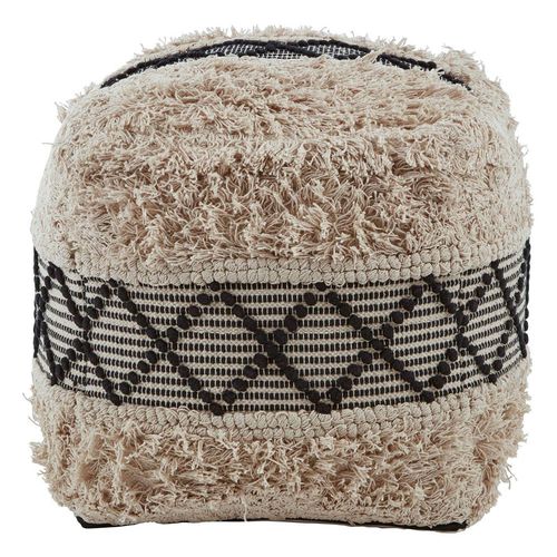 Cefena Black and White Fabric Square Shaggy Pouffe