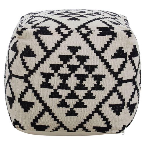 Cefena White and Black Fabric Square Pouffe