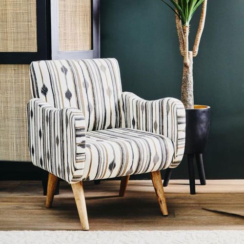 Cefena White and Black Fabric Armchair with Straight Arms