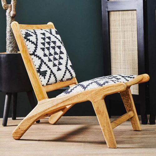 Cefena White and Black Fabric Berber Style Chair