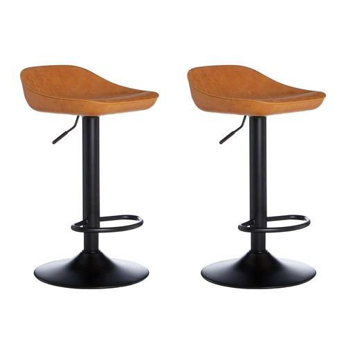 2 x Dalston Camel Faux Leather Barstool with Low Back