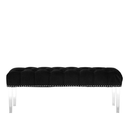Clarence Black Velvet Button Tufted Fabric Bench