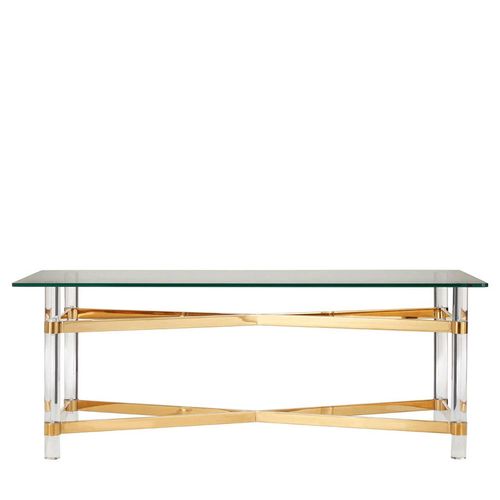 Clarence Clear Glass and Gold Metal Coffee Table