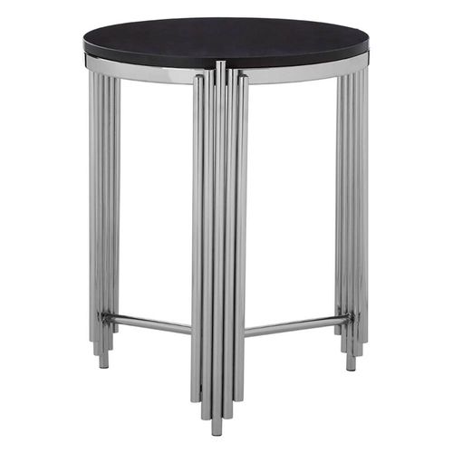 Clarice Black Granite and Chrome Round Side Table