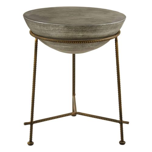 Compo Grey Concrete and Gold Metal Round Side Table