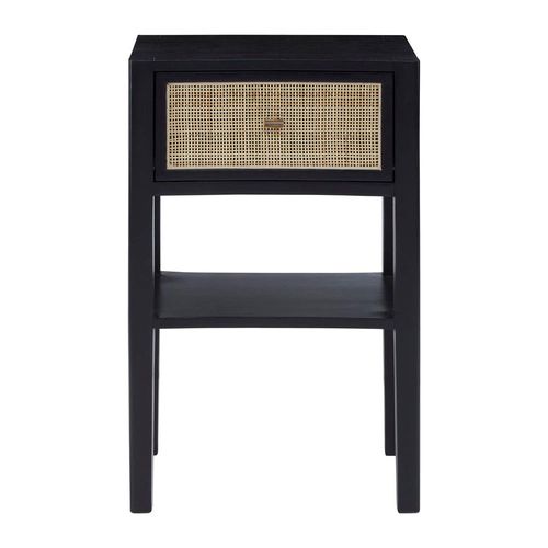 Corso Black Wood and rattan 1 Drawer Bedside Table
