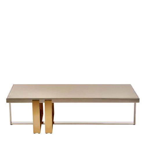 Demas Taupe Glass Coffee Table with Metal Legs