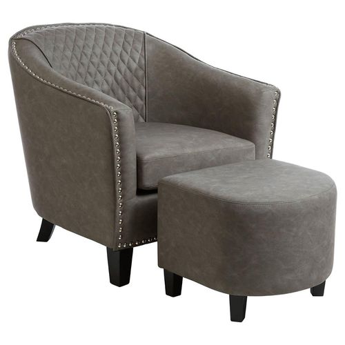 Derby Grey Faux Leather Armchair with Footstool