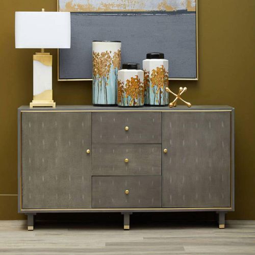 Deskey Grey and Faux Shagreen 2 Door Medium Sideboard - 150cm