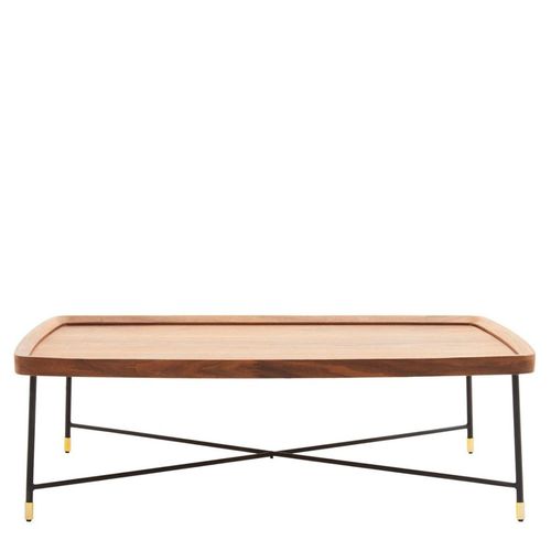 Doha Walnut Effect Oval Coffee Table with Cross Metal Legs