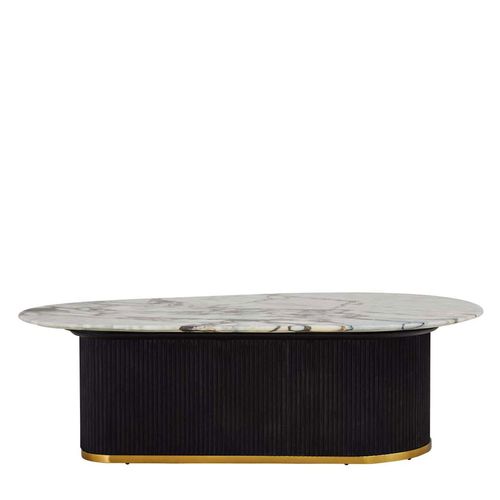 Doha White Marble Oval Coffee Table with Black Fluted Base