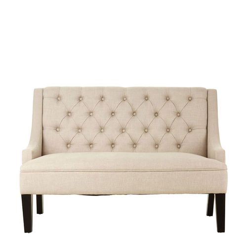 Doucet Beige Linen Fabric High Back Bench