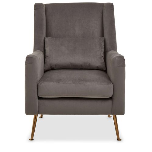 Doucet Grey Velvet Fabric Armchair with Gold Legs
