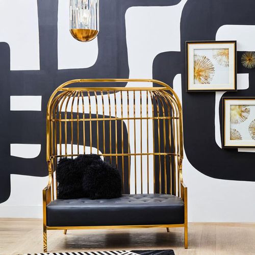 Eliza Gold Metal Frame Dome Cage 2 Seater Sofa