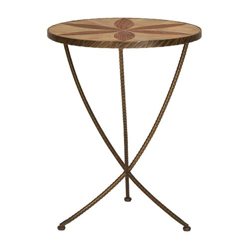Elmo Elm Wood and Metal Large Round Side Table