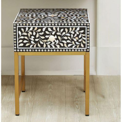 Fusion Black Bone Inlay 1 Drawer Bedside Table