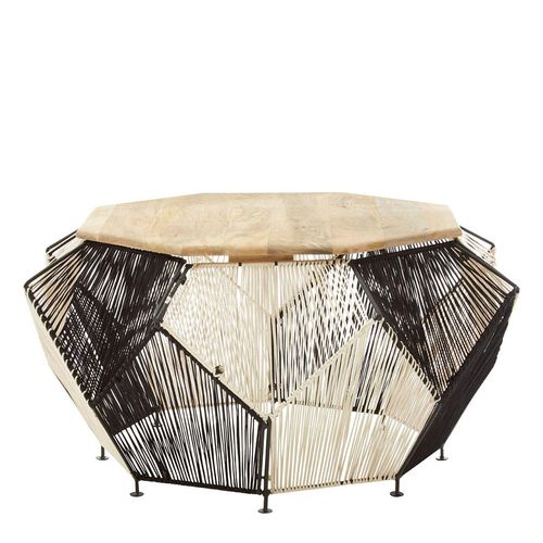 Fusion Mango Wood Woven Hexagonal Coffee Table