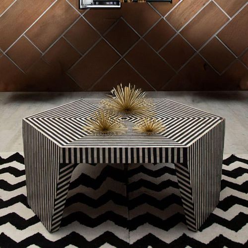 Fusion Striped Bone Inlay Hexagonal Coffee Table