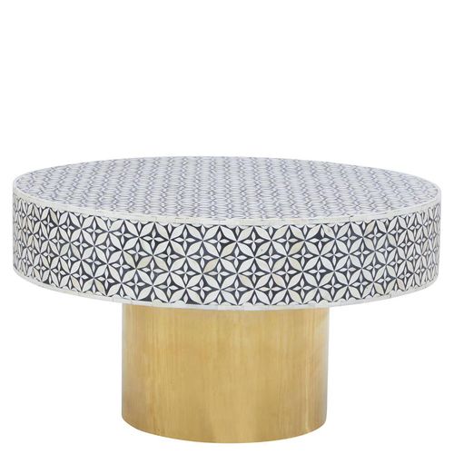 Fusion White Bone Inlay Round Coffee Table with Gold Base