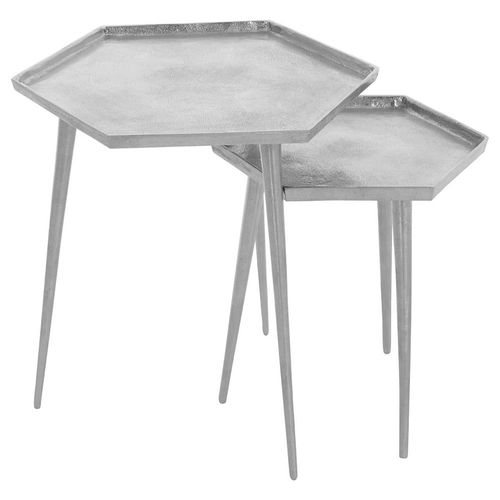 Halle Silver Metal Hexagonal Side Table - Set of 2