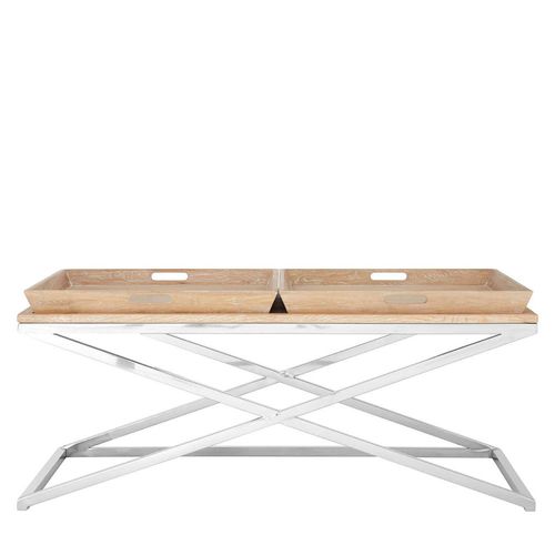 Holland Oak and Silver Metal Coffee Table
