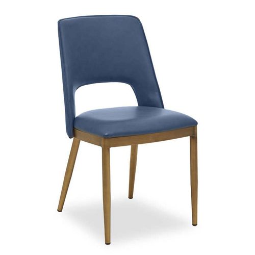 2 x Gilden Blue Faux Leather Dining Chair with Gold Metal Legs