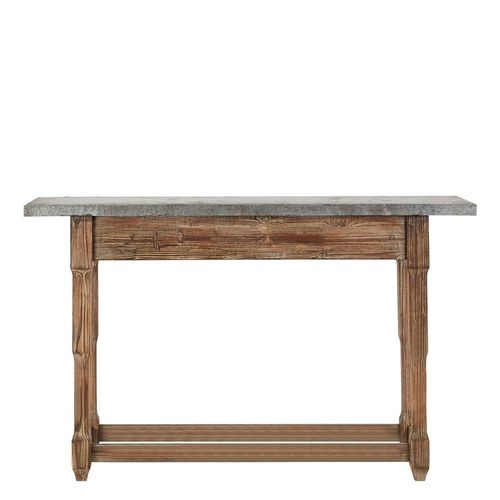 Elementary Grey Metal and Antique Wood Console Table