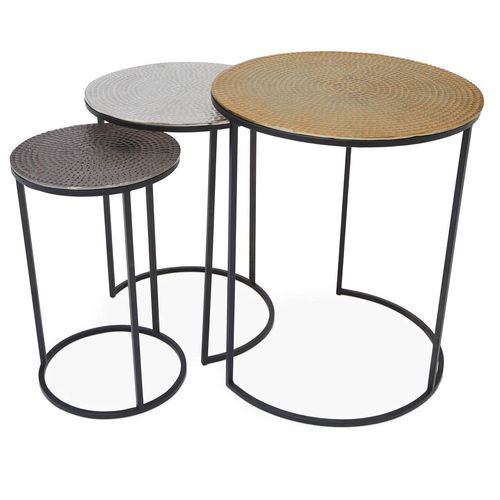 Elias Hammered Metal Round Nest of 3 Tables