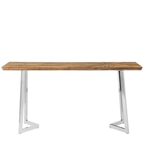 Gabar Bamboo Wood and Silver Metal Console Table