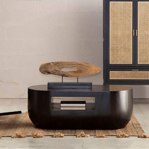 Gabelle Dark Bamboo Wood Oval Coffee Table