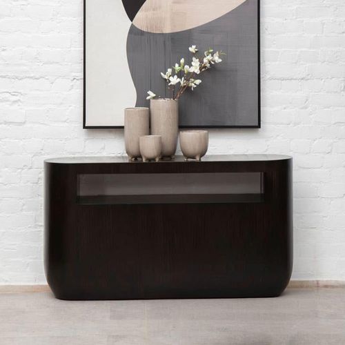 Gabelle Dark Bamboo Wood Oval Console Table