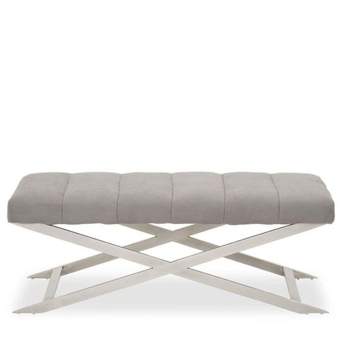 Gilden Grey Fabric Bench with Silver Cross Base