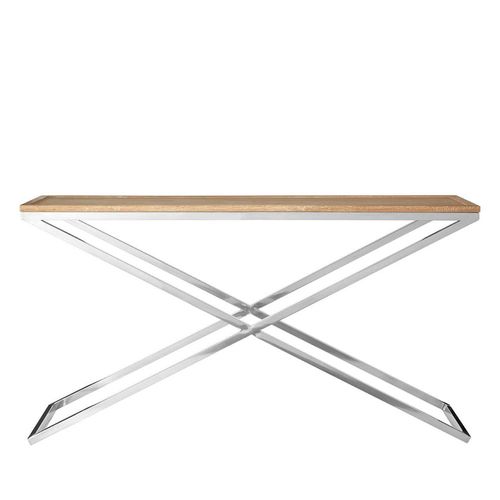 Holland Oak and Silver Metal Console Table