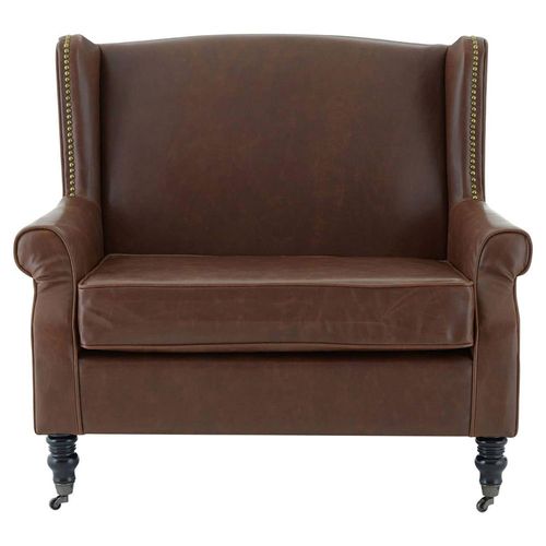 Fulham Brown Faux Leather Wing Armchair