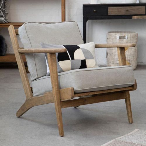 Harry Grey Linen Fabric and Oak Armchair