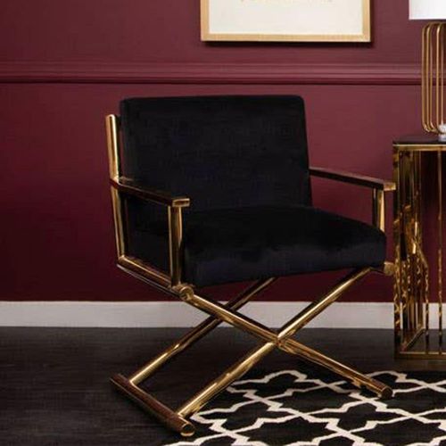 Hendricks Black Velvet Fabric and Gold Metal Chair