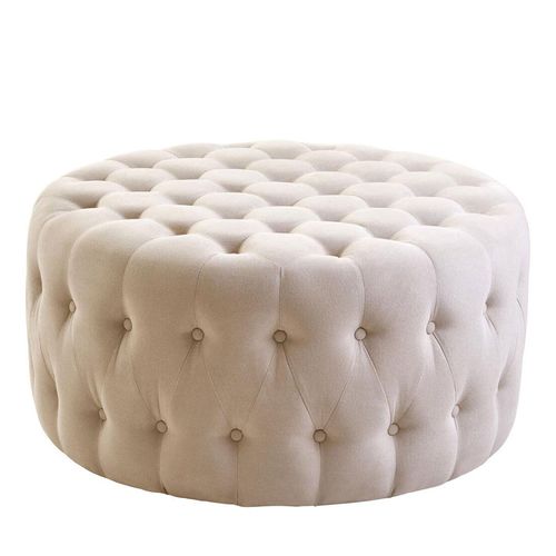 Haley Beige Velvet Fabric Tufted Round Footstool